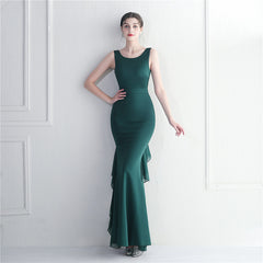 Best-selling models Multi-color heavy craft beaded satin and chiffon wedding dinner etiquette sexy dress long