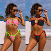 Chan double new bikini mesh swimsuit Europe and the United States color matching swimsuit women's lace swimsuit lace bikini6467