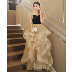 Champagne evening dress women's spring banquet temperament celebrity art examination annual meeting host coming-of-age ceremony Korean fashion dress