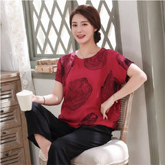 Pajamas set middle aged and elderly women's mom summer cotton Nightgown two piece suit grandma short sleeve large size new