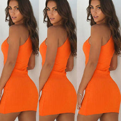 Women Pencil Dress New Ladies Summer Sleeveless Slim Fit Mini Short Knitted Bodycon Sundress Halter Female Clothing