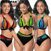 New foreign trade cross-border Europe and America sexy plus size printing split bikini swimsuit