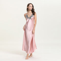 قميص نوم نسائي من الدانتيل والساتان وقمصان نوم مثيرة وقميص نوم طويل