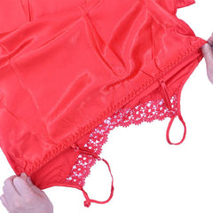 Women Dress Deep V Nightdress Lace Sleepwear Lingerie Silk Satin nightie Nightgown Sleeveless Sling Nightwear Home Dress #D