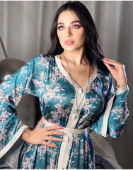 New Muslim Printed Floral Flare Sleeve Robe Middle East Dubai Arab Women's Dress Dress