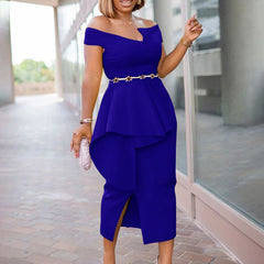 European and American beaded puff sleeve mesh stitching fishtail European and American banquet dress dress