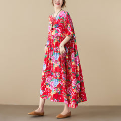 Ladies' new art large size women's clothing fat MM plus fertilizer to increase printing short-sleeved large flower cloth flower skirt beach long skirt