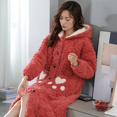Women's bathrobe winter thickened flannel nightgown women's winter thickened pajamas cotton casual long robe set home service
