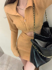 2023 Spring Autumn Knitted Dress Ladies Casual Long Sleeve 2-Piece Dress Korean Elegant Y2K Mini Dress Sweater Office Ladies 3.25