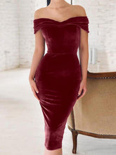 Celmia 2022 Fashion Party Dress Women Evening Bodycon Velvet Dress Sexy Off Shoulder Short Sleeve Casual Solid Midi Dresses Robe