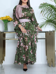 Green Floral Panel Chiffon Dress