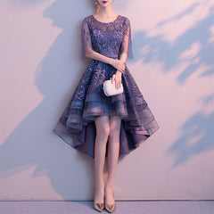 Ladies Round Neck Sleeve Lace Banquet Short before Long Party Dress L544