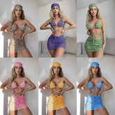 2023 hot style new drawstring strap sexy three-piece swimsuit  with veil