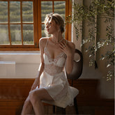 Women's suspended pajamas spring and autumn ice lace 2023 new sexy pajamas spring and autumn suit