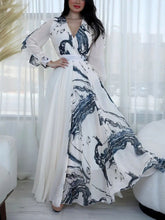 White Printed Chiffon Ink Waist Dress