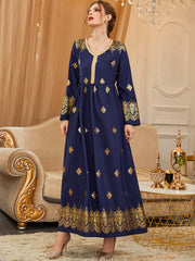 Arab Long Sleeve Embroidered Elegant Dress