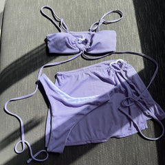 European and American new pit strip solid color three-piece swimsuit bikini bikini