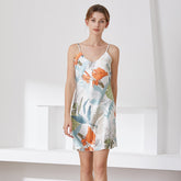 Women's printed suspender nightdress summer and autumn V-neck backless sexy pajamas comfortable mid-length nightgown home service