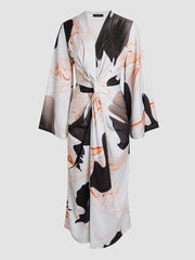 Printed Rendered Satin Fitted Slit Dress