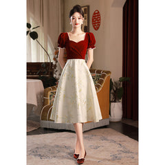 Red Little Evening Dress Skirt At Away Toast Dress Female Summer Bride Small Engagement French Puff Sleeves