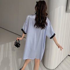 Ice Silk Silk Pajamas Ladies Summer Playful Cute Big Bow Cardigan Large Nightdress