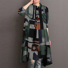 ZANZEA Ms. European and American style Bohemian vacation style concealed pattern printing style shirt skirt long sleeve fashion loose casual art small mid-length shirt dress large size