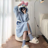 Donald Duck pajamas women's fall and winter coral fleece nightgown thickened student cute long section plus velvet Korean version bathrobe outerwear