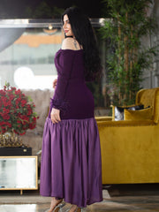 Purple Elegant Feather Stitching Irregular Neck Dress