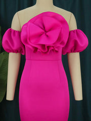 فساتين ضيقة نسائية مثيرة للحفلات بدون أكتاف وكشكشة على شكل زهرة للاحتفال بحزمة نسائية أنيقة فساتين أفريقية