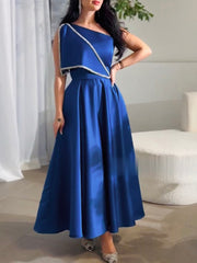 Blue Elegant Satin Hot Diamond Large Dress