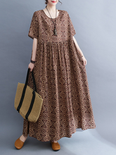 National style vintage printed dress 150 jin 180 jin large size women's summer loose and thin short sleeved skirt