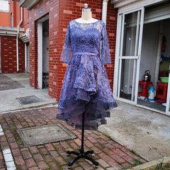 Ladies Round Neck Sleeve Lace Banquet Short before Long Party Dress L544