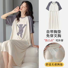Xia Ke wears anti-burst nightdress with chest pad women's new simple casual modal home service solid color cotton pajamas