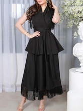 Black Elegant Satin V-Neck Fringed Hem Dress