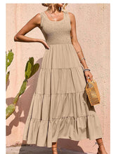 فستان بوهو صيفي موضة بلون واحد بدون أكمام لحفلات الشاطئ فستان ماكسي غير رسمي أنيق فضفاض فستان ماكسي رداء نسائي جديد