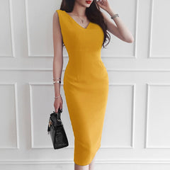 Korean Elegant Women Dress Temperament Classical Vintage Formal Bodycon Slim Midi Pencil Party Commute Lady Femme Mujer Vestidos
