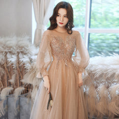 Best-selling new champagne evening dress 2023 new summer long-sleeved birthday banquet temperament host bridesmaid dress annual meeting dress