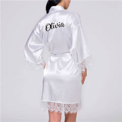 Personalized Lace Women Nightwear Robes Wedding Satin Silk Female Bathrobes Custom Name Bride Bridesmaids Robes Party Gifts