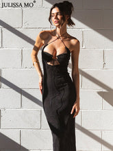 جوليسا مو الجوف خارج حمالة عارية الذراعين مثير فستان طويل المرأة Bodycon سليم رسم سلسلة فستان الإناث النادي الليلي السيدات Vestidos
