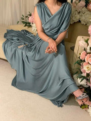 Green Slim Waist Satin Dress