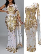 European and American plus-size women's sexy nightclub mature style fashion temperament elegant oblique shoulder bag hip long-sleeved dress high-quali