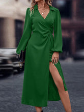 ZANZEA Sexy Lapel Collar Dresses Women Elegant Pleats Waisted Long Vestido Long Puff Sleeve Wrap Dress Holiday Solid Midi Robes