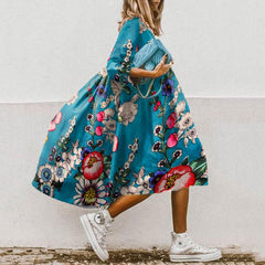 Summer Floral Print Dress Women Vintage O Neck Half Sleeve Loose A-Line Dress 2023 Elegant Boho Beach Party Long Dress Vestidos