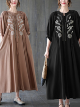 Large Women's 2023 Summer Fat mm Vintage V-Neck Single breasted Waist Flare Sleeve Long Dress