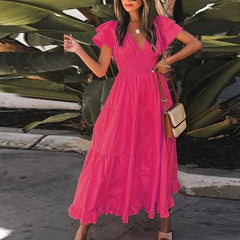 European and American women's new fashion short-sleeved large swing mid-length dress