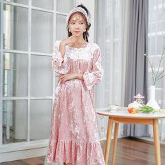 Plus size sleeping dress autumn winter pijama women nightgown nightwear cute sleepwear Korean Noble long Nightdress