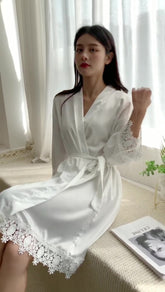 الجليد الحرير ثوب النوم النساء البشكير بلون الخامس الرقبة الدانتيل باس النوم بيجامة من الحرير سترة السيدات Homewear