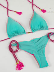 Sexy  Set 2022 Swimwear Blue Swimsuit Woman Push Up Bathing Suits Two Piece Bikinis Triangle Bandage Female Beachwear