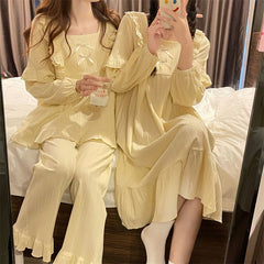 مجموعة 2023 بيجامات نسائية موضة الأصدقاء للخريف بيجامات تلميذة لطيفة كاجوال بلون سادة بسيطة ومريحة 4*21