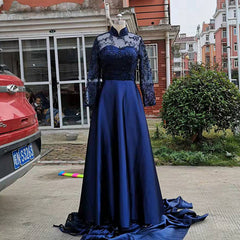 Ladies stand-up collar satin long-sleeved banquet evening dress L521